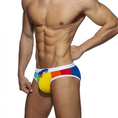 China Rainbow Antibacterial Custom Swim Briefs Sexy Tight Thong Beachwear Custom Quick Dry Men's Briefs for sale