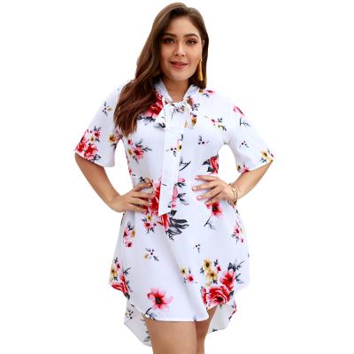 China New Spring&Summer Anti-Static Plus Size Elegant Floral Women Dress Short Sleeve Mini Casual Outfits for sale