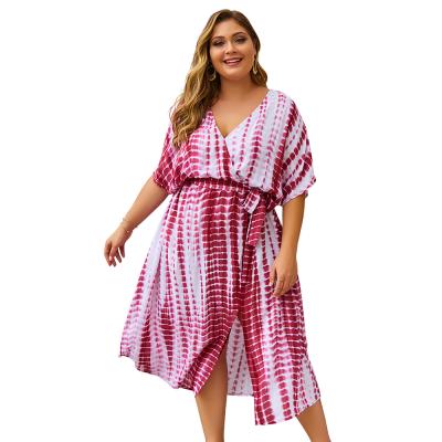 China Spring Anti-Static New Fashion Plus Size Deep V Women Dress Midi Split Casual Dress for sale