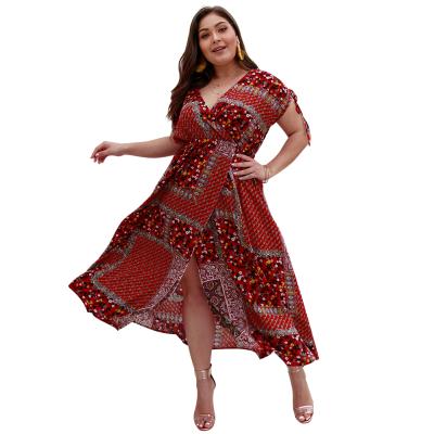 China New Spring Summer Plus Size Boho Anti-Static Women Dress Split Casual Dress Long for sale