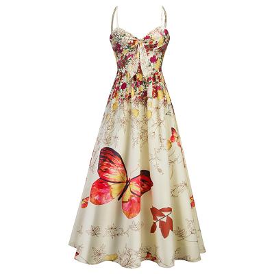 China Sleeveless Anti-Static Printing Cami Elegant Lady Dress Women Butterfly Casual Dress for sale