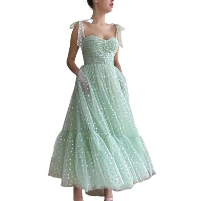 China OEM&ODM Breathable Verde Menta Vestido De Fiesta Corto Elegant Lace Mint Green Evening Dresses Sweetheart Bow Prom Dress For Women for sale