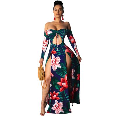 China New Summer Anti-Static African Floral Printing Girl Dress Strapless Casual Dress Long for sale