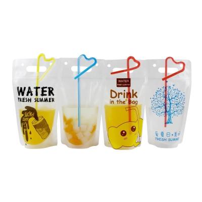 China Clear Drink Pouch Heavy Duty Hand-held Reclosable Zipper Heat-proof Plastic Stand Up Juice Pouch With Straws for sale