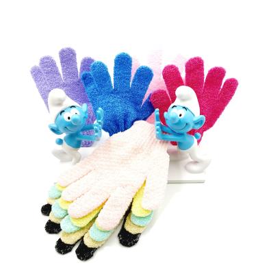 China EXFOLIATING Latest High Quality Cheap 5 Finger Eco-Friendly Nylon Shower Scrub Exfoliating Bath Gloves for sale