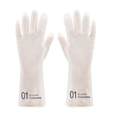 China Modern Life Wholesale Household Kitchen Dishwashing Waterproof Transparent White Waterproof Rubber Cleaning Gloves for sale