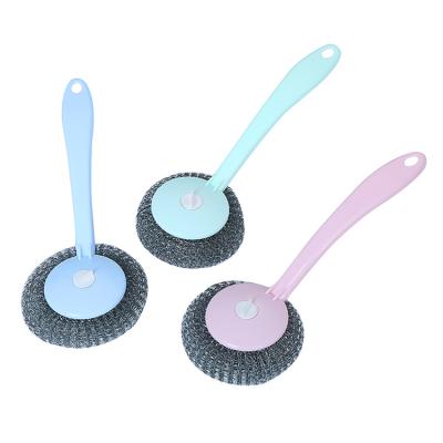 China Latest Viable Hot Selling Kitchen Dish Bowl Cleaning Brush Cleaning Steel Scourer Galvanized Ball Steel Wool Wire With Handle for sale