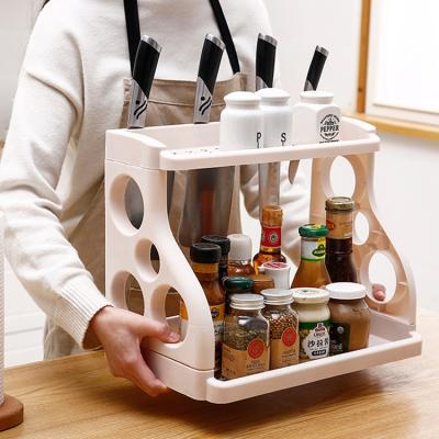 China CLASSIC Double Layer Seasoning Rack Plastic Bottle Multifunctional Seasoning Knife Seasoning Rack Storage for sale