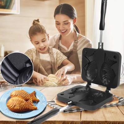 China Non-Stick Baking Surface 2 Fish Shaped Molds Taiyaki Waffle Pan Maker Non-Stick Cake Bake Bakeware Home Kitchen DIY Dessert Cooking Pan Plate for sale