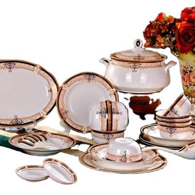 China Bone China Disposable Luxury Golden European Western Dish Royal Steak Steak Tableware Set Plate Chinese Ceramic Model House Tableware for sale