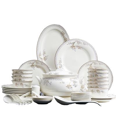 China Pasta Salad Tray Family Gift Dinnerware Set Wedding Disposable Luxury Noble Royal Gold Edge Plate Porcelain Ceramic Tableware for sale