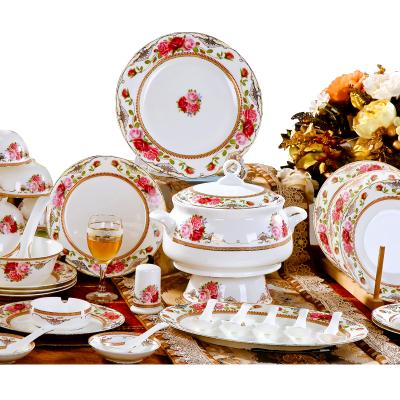 China Wholesale 86pcs Disposable Luxury Tableware Enamel Decorated Phnom Penh Royal White Ceramic Dinner Set for 10 People for sale