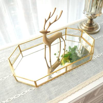 China Large Perfume Glass Tray Metal Makeup Decorative Tray Rectangle Mirrored Jewelry Tray for sale