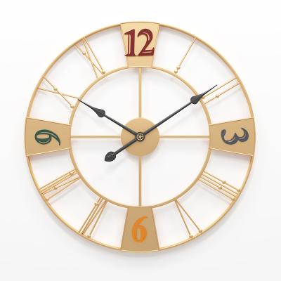 China Antique Style Round Oversized Metal Frame Vintage Rustic Gold Wall Clock With 3 Colors for sale