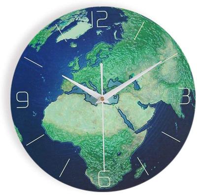 China Antique Style Night Light Wall Clock Earth Map Design Glass Sublimation Luminous Clock for sale