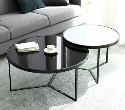 China (Height)Adjustable Round Nesting Coffee Table Set Modern Accent Table Table With Glass Top for sale