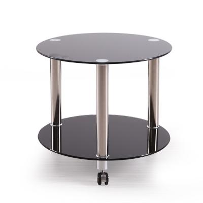 China (Height) Sofa Side Table Round Adjustable Rotating Coffee Tables With 2-Tier Storage Glass Shelves for sale