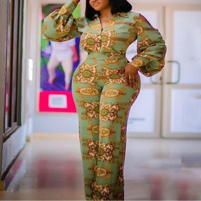 China 2022 Anti-Static America European Africa Plus Size Women Clothes Strapless Jumpsuit Puff Sleeve Digital Printing Jumpsuits for sale