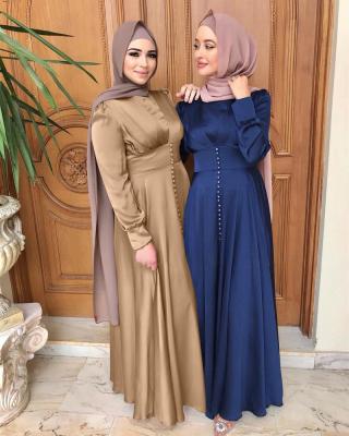 China Dubai Latest Fashion Eco-Friendly Wholesale Muslim Women Solid Evening Dress Beaded Maxi Satin Robe Splice Abaya for sale