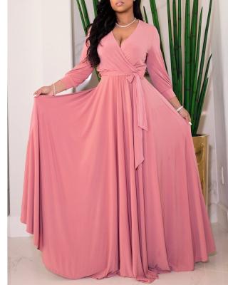 China Wholesale Anti-static Muslim Ladies Clothing Islam Dress V-neck Solid Color Long Maxi Dresses for sale