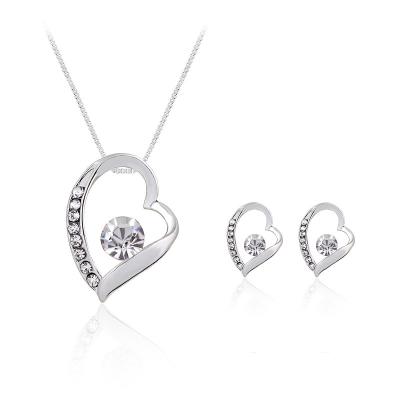 China Fashion Jewelry 2Pcs/Set Heart Charm Jewelry 2Pcs/Set New Design Zircon Necklace Dangle Earrings Set For Women for sale