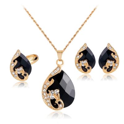 China High Quality Bridal Colorful Necklace Earrings Adjustable Ring Gold Jewelry Set For Finger Jewelry Set YIBU Indain Costume Zircon Gemstone Bridal Women Gift for sale