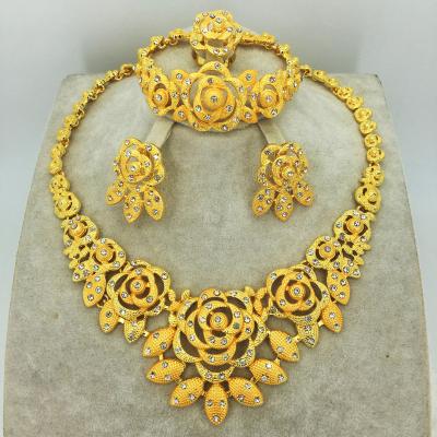 China Dubai Bridal Jewelry Set of 4 Piece Yibu Vintage Alloy Set Luxury Earrings Necklace Bracelet Ring Luxury for sale