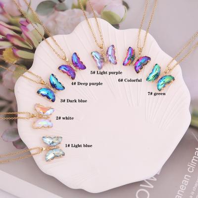 China New Fashion Butterfly Gradient Style YIBU Colorful Crystal Butterfly Necklace TRENDY Stainless Steel Necklace For Girls for sale