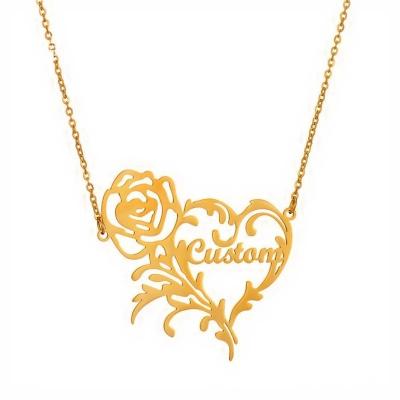 China Wedding Gift 18k DIY Punk Custom Gold Plated Name Rose Pendant Necklace for sale