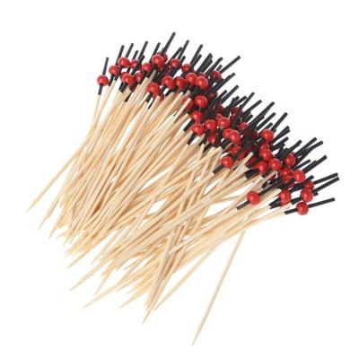 China Disposable Part Supplies Small Red Ball Black Handle Bulk Bamboo Toothpick for sale