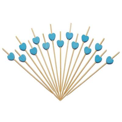 China Disposable Hotel Supplies Blue Love Heart Bamboo Heart Shaped Cocktail Party Pad Picks for sale