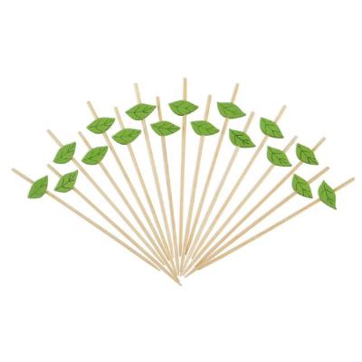 China Disposable Hotel Supplies Cocktail Picks Spits Green Leave Party Bamboo Toothpick for sale