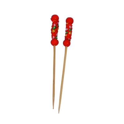 China Disposable Part Supplies Red Double Beads String Braided Fruit Pick Spikes Bamboo for sale