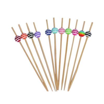 China Horizontal striped bamboo skewer and heat resistance ball colorful selection toothpick for sale