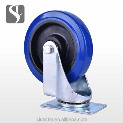 China 5 Inch Durable Low Noise Blue Rubber Swivel Caster for sale