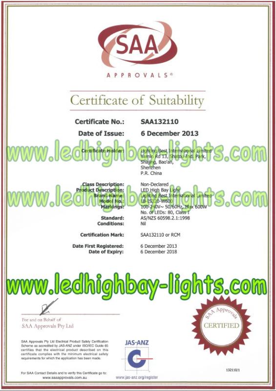 SAA for led high bay lights - Lighting Best International Limited