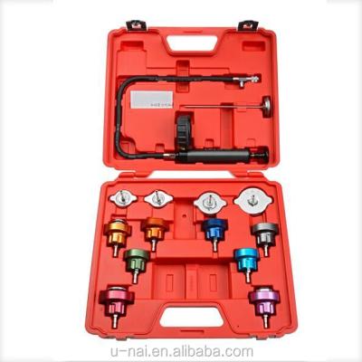 China 14 Pcs Cooling System Radiator Pressure Head Gasket Test Leak Detector Auto Tester Kit Pump Gauge Adapters 540*430*410 mm for sale