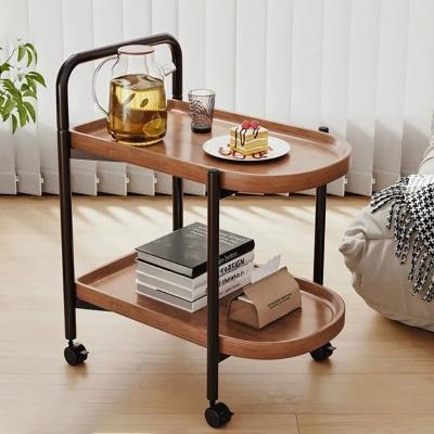 China Movable Household Side Table Trolley Living Room Floor-standing Storage Rack Sofa Coffee Small Wheeled Dining Cart for sale