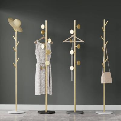 China Nordic Gold Standing Coat Rack Modern Quality Metal Marble Black Entryway Floor Living Room Furniture for sale