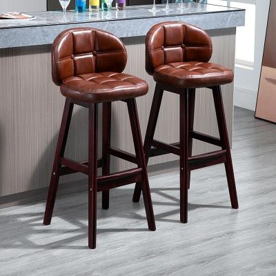 China Solid Wood Chair Home Restaurant Kitchen Island Bar Front Desk High Stool with PU Pad and Non-slip , Sitting Height for sale