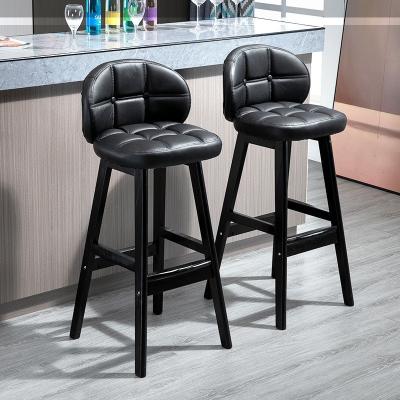 China Black Bar Stools Set of 2 Accent Wooden Back Counter Height Stool Fabric Upholstered Design Mail Packing PU Cushioned Seat for sale