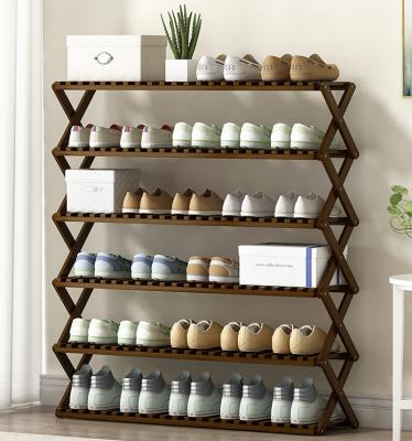 China Living Room Furniture Bamboo Shoe Rack Storage Folding Flower Multi-layer Shelf Frame Free-installation Pot Stand Frame for sale