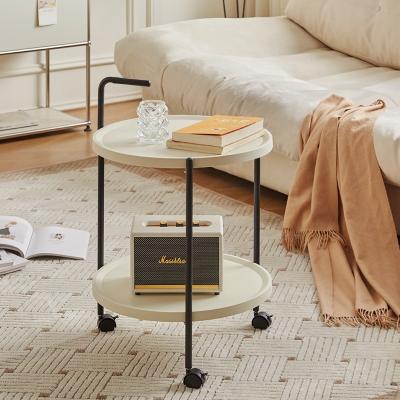 China General Home Furniture Plastic Sofa Side Small Corner Coffee Table with Wheel in Living Room 2 Layer Storage Shelf Holder for sale