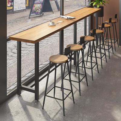 China Modern Bar Table, Commercial Solid Wood Restaurant Milk Tea Shop Cafe Long High Foot Wall Narrow for sale