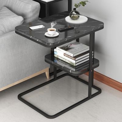 China Sofa Side Table, Living Room Cabinet, Double-layer Storage Rack, Small Balcony with Painted Steel Frame for sale