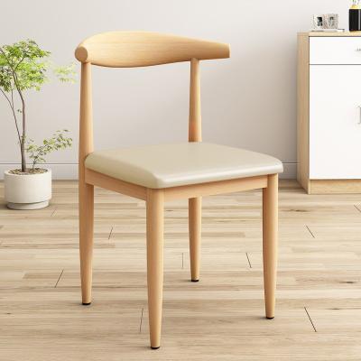 China Solid Seater Modern Simple Restaurant Chair Dining Party Wood Pattern Iron Legs Home Leisure Desk Stool for sale