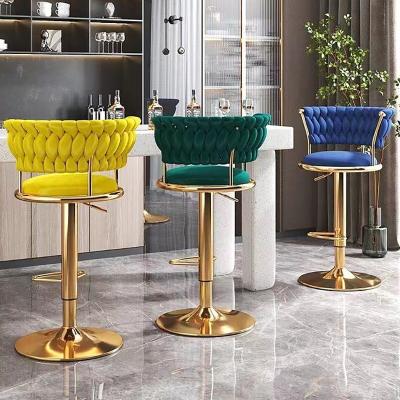 China Modern Bar Stool, Velvet Chair with Curved Backrest,Durable Metal Base and Footrest,Adjustable for Kitchen Counter for sale