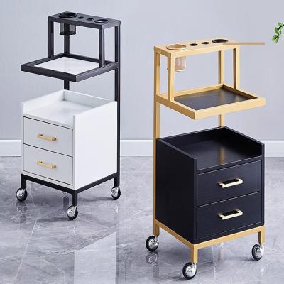 China Workshop Salon Trolley for Barber Shop Tool Table Small Cabinet Storage Rack Spa Hairdressing Cart Beauty Hair Gold Cart for sale