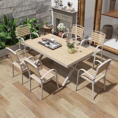 China NO Folded Plastic Wood Outdoor Table Sets for Courtyard Waterproof Leisure Chairs Anti-corrosion for sale