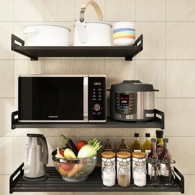 China Wall Mount Microwave Oven Shelf Rack for Kitchen Home, Stainless Steel Counter Countertop Holder with 5 Sliding Hooks for sale